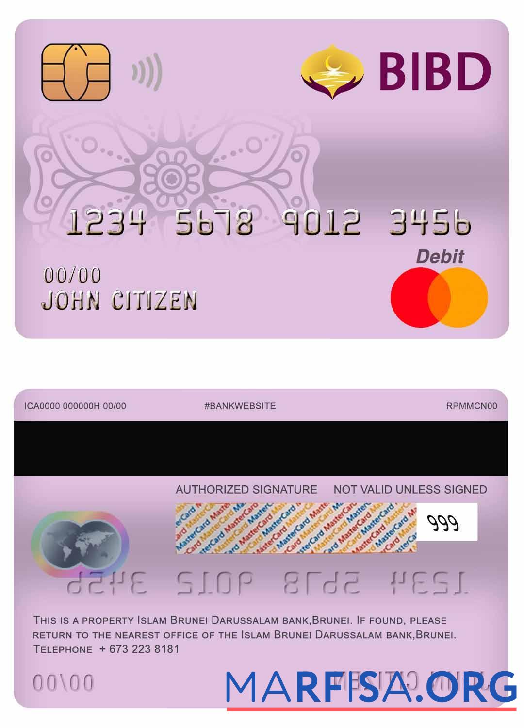 Blank Brunei Bank Islam Brunei Darussalam bank mastercard debit card template